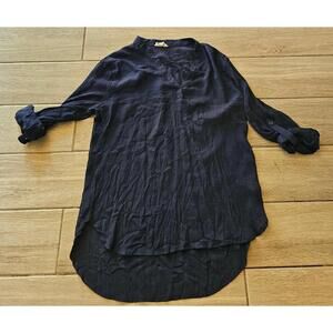 Messini Navy Blue Tunic Blouse Roll Tab Sleeve Size S